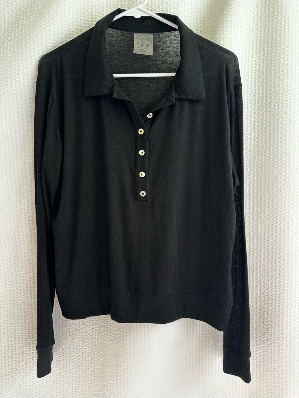 Negative Black Cashmere Blend Collared Knit Polo Top Semi Sheer Women’s Medium